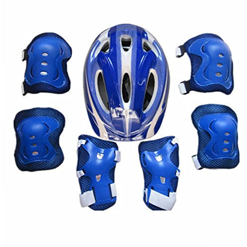Children's 7 Piece Protective Helmet Knee Pad Elbow Protector Protection Skateboard Bike Scooter Freestyle (Dark Blue, 2-9 Years)