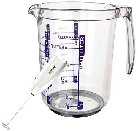Fackelmann Set Espumador de Leche con Varillas de Acero Inoxidable, 20 x 3.5 cm, Incluye Jarra Medidora Antideslizante de 1 L