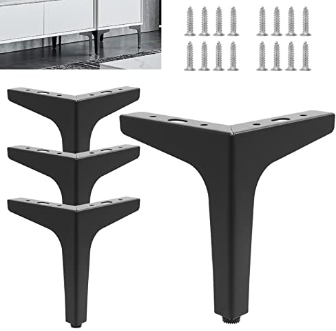 Wkmamo 4 Pcs Metal Furniture Legs,10cm/15 cmHeight Sofa Legs,Modern Metal Triangle Furniture Feet DIY Replacement for Cabinet,Wardrobe,TV Cabinets,Drawers (6 inch（15cm）, Black)