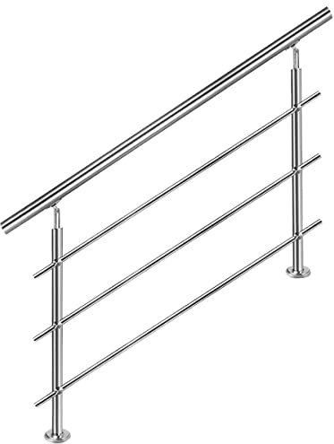 CAVATINY Ringhiera per corrimano in acciaio inossidabile per balaustra per scale Balcone con 3 traverse - Ringhiera per scale Balaustra per balcone in acciaio inossidabile (160CM, 3 traverse)