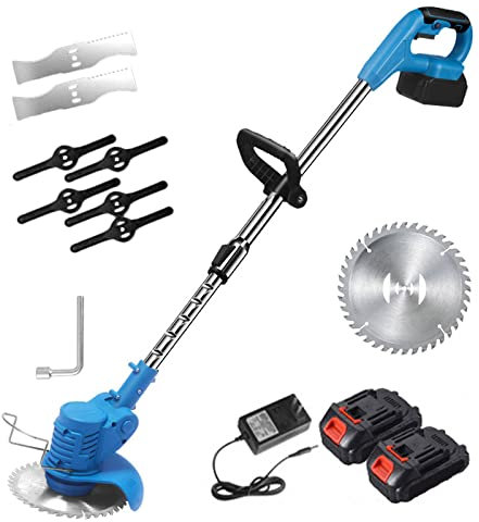 24V Cordless Strimmer with 1500mAh Battery Pack, Telescopic Lightweight Grass Trimmer with 3xMetal Blades & 5xPlastic Blades, Electric Garden Strimmer Grass Cutter for Lawn Edger Pruning Weed