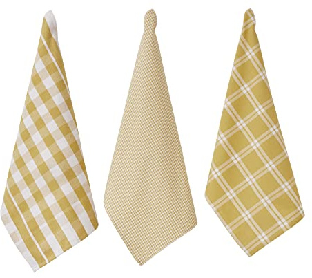 Penguin Home Set of 3 100% cotton Kitchen Towels, Eco Friendly Sustainable Tea Towels Stylish with Different Pattern, Size - 50x70 cm Colour - Yellow & White Dish Towels