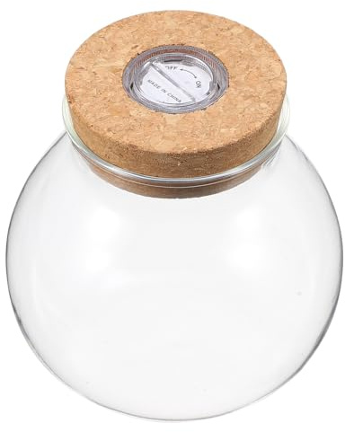 UKCOCO LED-Glasflasche Terrarium mit beleuchtetem Korkdeckel – Borosilikatglas für DIY-Mikrolandschaften & Pflanzenarrangements – für Wohnzimmer, Büro & Geschenke für Pflanzenliebhaber (10,5 × 10 × 10