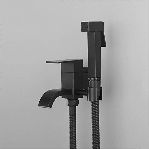 YHJZSM Grifo de bidé, rociador de bidé de Mano para Inodoro, Grifo de Piscina de trapeador Cuadrado Negro Mate de Doble Salida, Juego B (Juego A) (Juego B)