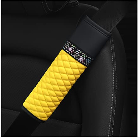CGEAMDY 2 Piezas Protectores Cinturon de Seguridad, Protector Cinturon Coche para Adultos, Protector Cinturon Coche Niños Protegen Hombro Cuello, Almohadillas Cinturón Seguridad Suave(Amarillo)
