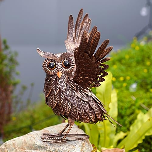Yeomoo Metall Eule Gartenfiguren Gartendeko für Draußen Wetterfest: Eulen Geschenk für Frauen Freundin Mama Geburtstag Eule Deko Figur für Herbstdeko Außen Garten Dekoration Balkon Vogelabwehr Kuper