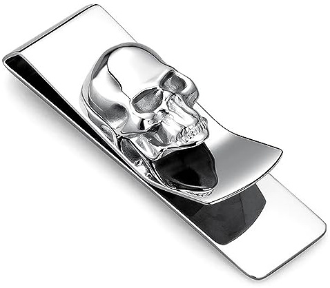 Geldklammer aus Edelstahl Geldklammer aus Metall personalisierte Totenkopf-Geldklammer Geldklammern nur für Bargeld(Silver,6.5 * 2 * 1.35cm)