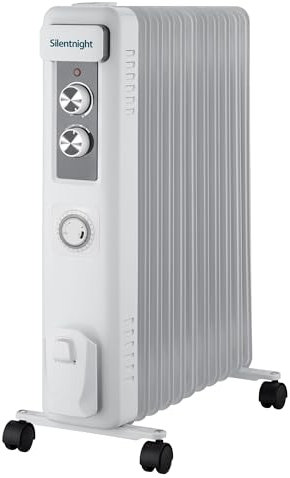 Silentnight Oil Filled Radiator 11 Fin - Portable Electric Radiator Heater for Home and Office with Adjustable Thermostat, 3 Heat Settings, Safety Cut Off - Lightweight and Compact