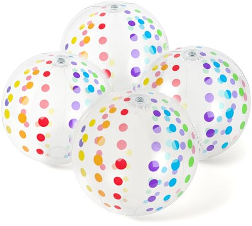 LovesTown 4-Pack Beach Balls 16-inch, Large Polka Dot Beach Balls for Summer Parties, Pool Toys, Birthday Party Supplies Decorations, Kids Water Games