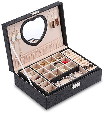 NEWNAN Schmuckkästchen, 2-lagig, Premium-Schmuckkästchen-Organizer für Damen, großer Reise-Schmuck-Aufbewahrungskoffer mit Spiegelschloss und Schlüssel für Halskette, Ohrring, Ring, Armband,