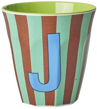 Rice Melamin Becher medium gestreift mit Buchstaben, Modell fr Jungen blau/grn/Mint- T