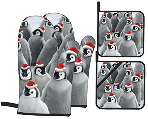 Topflappen Und Topflappen Set Von 4 Pinguine Backhandschuhe Druck Hitzebeständige Topfhandschuhe, Für Grillen, BBQ