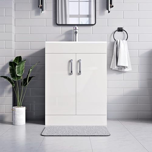 BELOFAY 600mm Floor Standing Bathroom Vanity Unit with Basin – Waterproof MDF Bathroom Storage Unit with White Ceramic Basin – Soft Close DTC Hinges &1 Tap Hole (Waste Included)