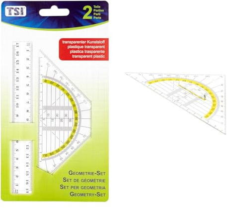 TSI Geometrie-Set (Lineal 17 cm und Geodreieck 16 cm), Art. Nr. 46303 & Geodreieck mit Griff, 16 cm, transparent, Art. 46318