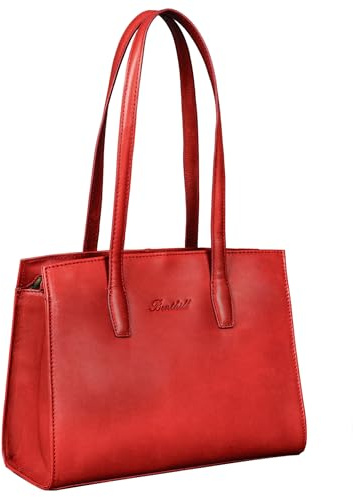 Benthill Handtasche Damen Echt Leder | Henkeltasche aus hochwertigem Rindsleder | Kleine Vintage Hobo Bag Beutel, Farbe:Rot