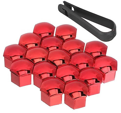 SOESFOUFU Radmutterabdeckungen 21mm 20 Stück Rot Verchromt Mit Montagewerkzeug Radbolzenabdeckungen Anti Rost Radnabenabdeckung Für Autos Auto Exterieur Zubehör