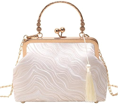 Kväll kuvertväskor för kvinnor blommig pärla handväska brudväska vintage elegant crossbody väska för bröllop brud pariter bal, Remsa – vit, 22x9x15cm (8.66L x 3.54W x 5.91H)