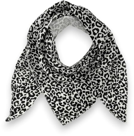Damen Musselin Tuch Baumwolle Leo Print 195x72 cm Made in Italy