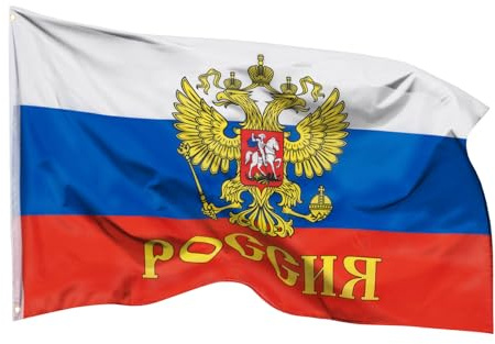 PHENO FLAGS Russland Flagge 90x150cm mit Adler - wetterbeständige Fahne mit Messingösen, 100% Polyester, robuste Doppelnaht & in lebendigen Farben - ideal für Flaggen-Liebhaber