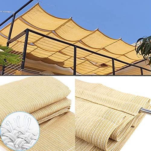 Voile d'ombrage rétractable pour extérieur avec kit de montage - Voile de jardin respirante en forme de U pour terrasse, pergola en bois, facile à installer et personnalisable, beige, 2 x 7 m