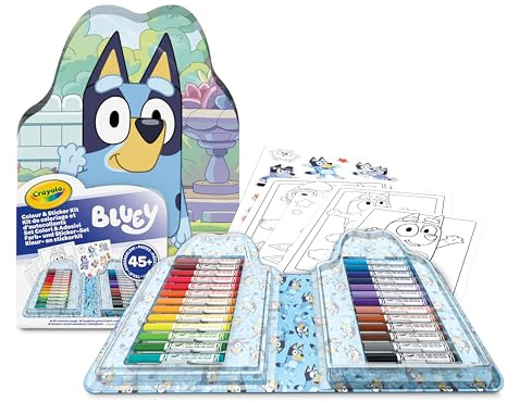 Crayola - Väska med Bluey färger & klistermärken, set med tuschpennor, målarbok, klistermärken, 45 delar, kreativ present till barn, från 5 år,04-0784