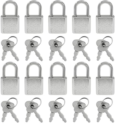 Litoexpe Mini-Vorhängeschloss mit Schlüsseln, silberfarben, 10 Stück | Kleines Metallschloss für Schmuckschatullen, Gepäck und Tagebücher