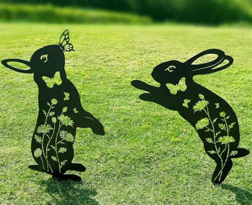 Lot de 2 piquets de Jardin décoratifs en métal pour Cour, Jardin, pelouse, décorations extérieures pour Les Amoureux des Lapins.