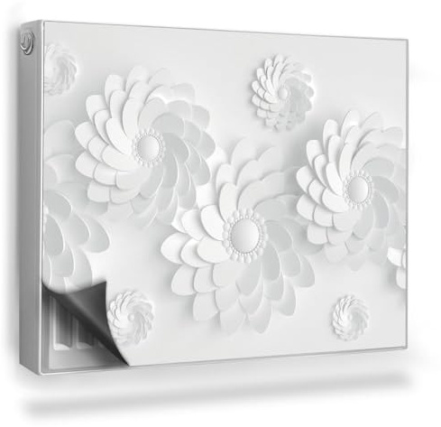 Cubierta Magnética 80x60 cm Fácil Instalación Magnético Panel Decorativo Protección contra el Polvo y Daños Protector para Radiador - Flores geométricas simplificadas, Origami.