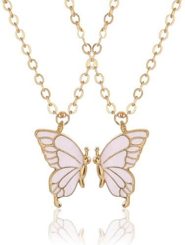 VGRDTW Friendship Necklace, Best Friend Necklaces, Bff Necklace for 2 Girls, Butterfly Matching Necklaces Set with Magnetic Pendant, Couples Friendship Jewelry Gifts Birthday Anniversary for Women Men