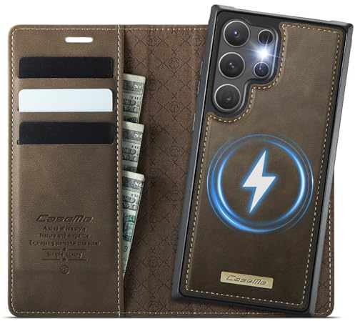 Coverilo Hülle für Samsung Galaxy S24 Ultra 5G, Abnehmbar 2-in-1 Magnetische Premium PU Leder Handyhülle Kabelloses Laden Kartenfach RFID Schutz Standfunktion Klapphülle für Galaxy S24 Ultra – Braun