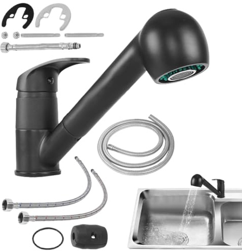 Robinet extractible pour camping-car – Robinet d'évier à trou unique avec pulvérisateur, poignée de contrôle de l'eau | Fixation de cuisine peu encombrante, design moderne pour la ferme et la