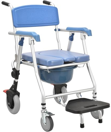 Toilettenstuhl Für Senioren Mit Rollen, 3-In-1 Multifunktionaler Duschstuhl Klappbar, Dusch Und Toilettenstuhl Fahrbar Mit Urineimer Für Patienten Senioren Schwangere, Tragfähigkeit 150kg