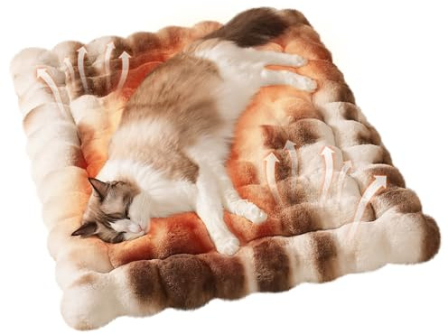 SOMAHE Self-Warming Cat Bed, Plush Faux Fur Mat with Stylish Spotted Pattern & Anti-Slip Bottom, Heated Pad for Cats, Cozy Bed for Window Sills & Couches, Machine Washable, 23x15 Inch Brown