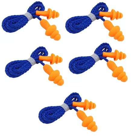 Xuamaea 5-Pack Corded Silicone Ear Plugs – Reusable Noise Cancelling Earbuds with Lanyard for Sleeping, Studying & Hearing Protection