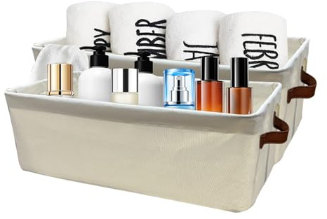 CAIEJSAEN Wasserdichter Aufbewahrungsbox mit Griffen 2 Stück, Aufbewahrungsbox für Badezimmer Organizer, Aufbewahrung Körbe für Schrank Bad Schlafzimmer Wohnzimmer, Beige