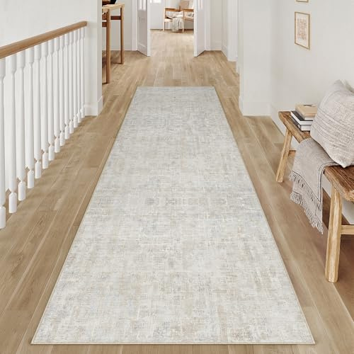 PureCozy Hallway Runner Beige Grey Area Rug 60x240cm Carpet Runners Washable Non Slip Large Boho Abstract Neutral Carpet Kitchen Bedroom Bedside Office Low Pile Soft Rugs