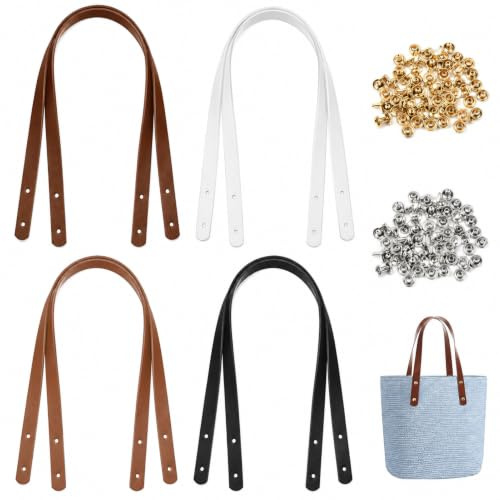 8 Pezzi Manici per Borsa Tinta Unita Rivetto Tracolla di Ricambio in PU 60cm Accessori per Borsa A Mano Borsetta Portafoglio,4 Colori per Borsa Fai da Te