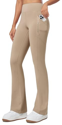 WILLIT Varma fodrade bootcut, fleecebyxor, termoleggings med dragkedjefickor, hög midja, vattenavvisande, vinter, yogabyxor,, kaki, M