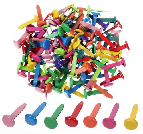 LXUEJIE 200 Stück Mini Runde Brads, Bunte Musterbeutelklammern Musterklammern Metall Rundkopfklammern Wiederverwendbar Mini Brads für Scrapbooking Büro Papier Briefklammern Basteln DIY (7 x 18 mm)