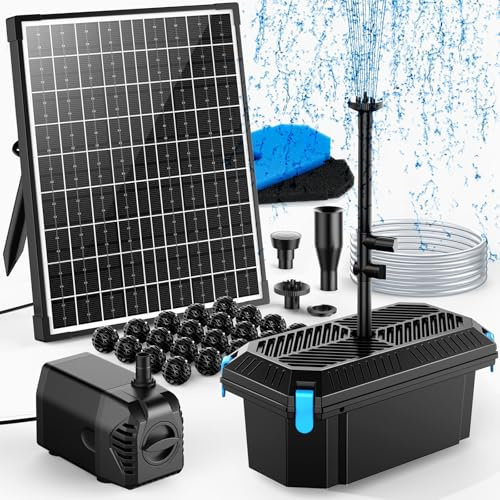 POPOSOAP 20W Solar Pond Filter with Fountain Pump, All-in-One 1200 L/h Pond Filtration & Solar Fountain Kit for Small Outdoor Ponds, Garden Fish Tanks, Water Features
