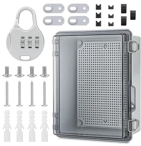 27 Piezas Caja Estanca Exterior de Conexiones, Cuadro Eléctrico Superficie Impermeable IP67 con Candado Combinación, Caja de Superficie Transparente para Conexiones Eléctricas (220x170x110mm)