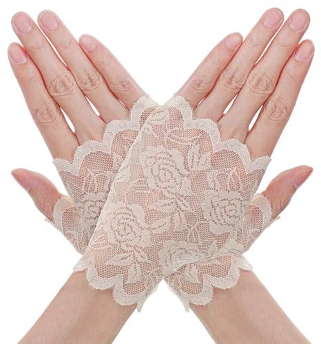 Larrel Short Fingerless Lace Gloves for Women, Elegant Lace Gloves Fingerless Comfortable Lightweight Tea Party Glove for Women Bridal Wedding Opera Evening Party Prom Cosplay