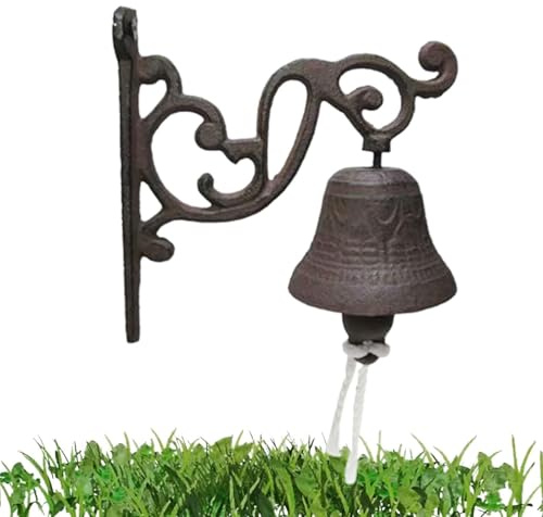 Campana de pizarra de pared de hierro fundido antiguo, timbre decorativo vintage para granja, jardín, entrada, casa rústica, patio, exterior, bienvenida