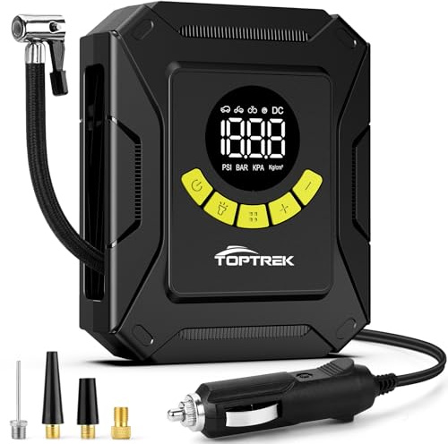 toptrek Kompressor Auto 12V DC Autoreifen Pumpe 10,3 bar | Luftkompressor Auto mit LCD-Display Druckvoreinstellung Abschalautomatik | Luftpumpe Auto für Auto Fahrrad, Motorrad, Ball