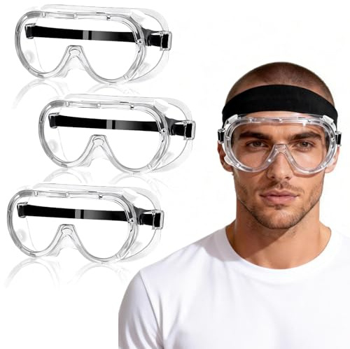 ZYQUES 3 PCS Safety Goggles, Clear Protective Goggles Anti Fog Scratch Safety Glasses Resistant Eye Protection for Home Lab Workplace and Outdoor Use