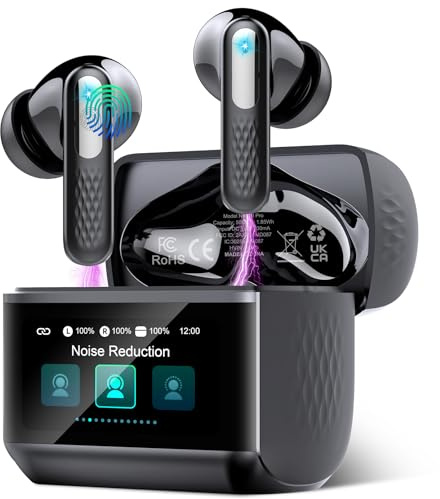 ZYHKON Ecouteurs Bluetooth sans Fil, Écouteur Bluetooth 5.4 avec Écran Tactile Multifonction, Stéréo Immersif Ecouteurs sans Fil avec Réduction du Bruit ANC/Mode Transparence/Mode 5 EQ, Noir Brillant