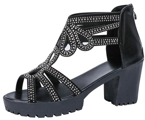 Sandaler damer blockklack, sommarskor damer glitter hög klack sandaletter casual platå kvällsskor bekväma sommarsandaler öppna fritidsskor kil klack arbetssandaler remmar tofflor