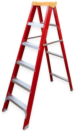 Fibreglass Step Ladder 6 Steps Electricians 1.9m EN131 Heavy Duty Six Treads Foldable Lightweight Stepladder Fiberglass TUFFMATE