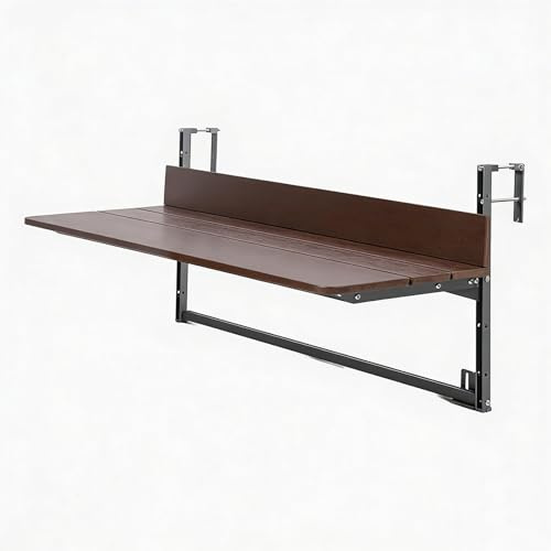 BYJSJY Foldable Balcony Railing Table, No Drill Hanging Deck Table, Waterproof Wood Grain Folding Bar Table for Balcony, Patio, Garden, Space Saving Outdoor Side Table(100cm/39.4in)