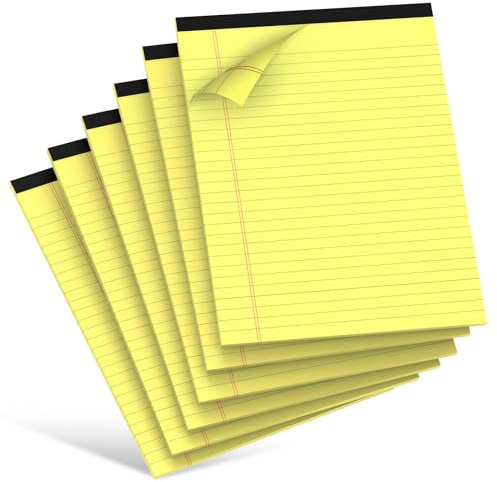 RITOLLO A5 Schreibblock gelb, 6er Pack, liniert, 80g/m² Papier, 7 mm Lineatur, beidseitig beschreibbar, mit Abreißkante, Notizblock 5 x 8 Zoll (30 Blatt pro Block)